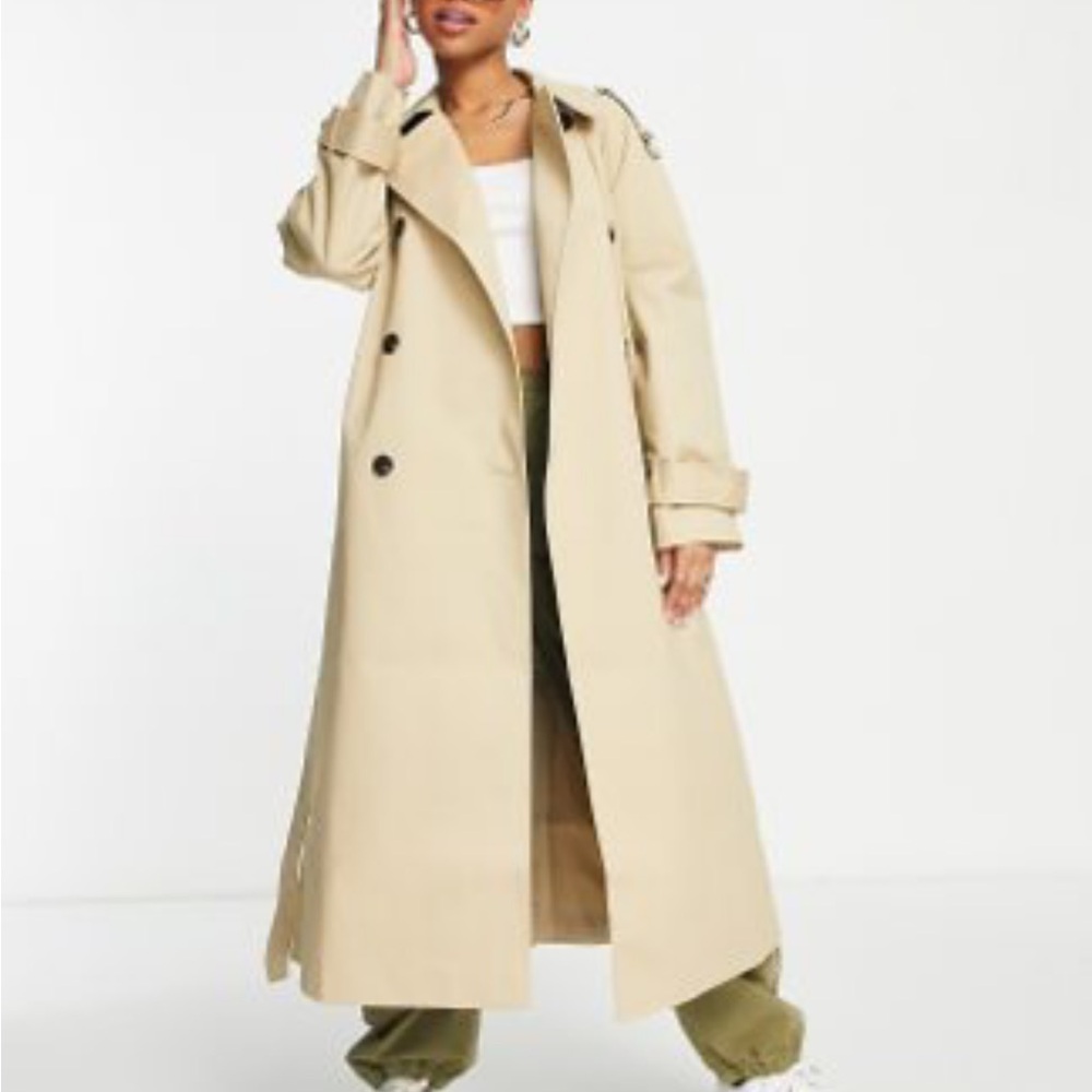 ASOS DESIGN longline trench coat, color stone, size 12